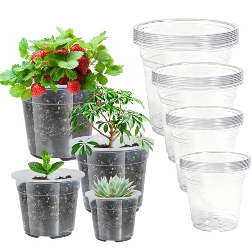52 Pack 7/6/5/4 Inch Clear Nursery Pots with Drainage 4/5/6/7 inch gallery