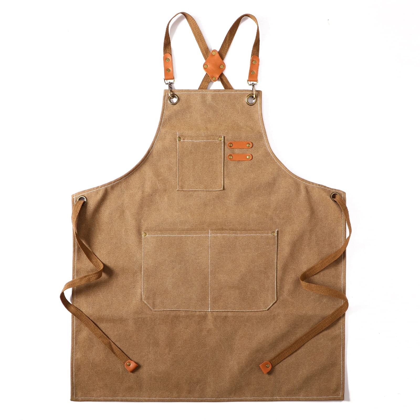 Canvas Cross Back Chef Cotton Aprons for Men Women with Large Pockets gallery