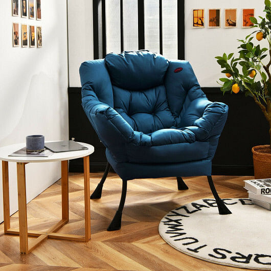 Modern Polyester Fabric Lazy Chair with Steel Frame and Side Pocket-Navy - Color gallery