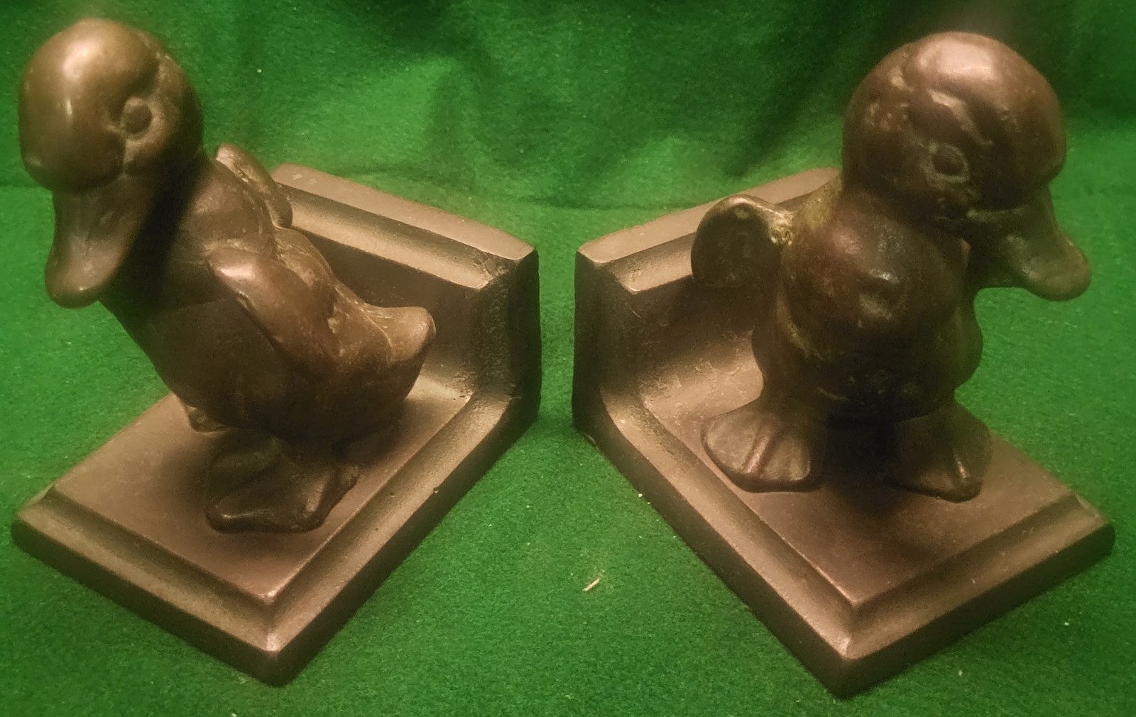 Antique (1925) Bronze Baby Duck Bookends - Excellent - Great Dark Brown Patina gallery