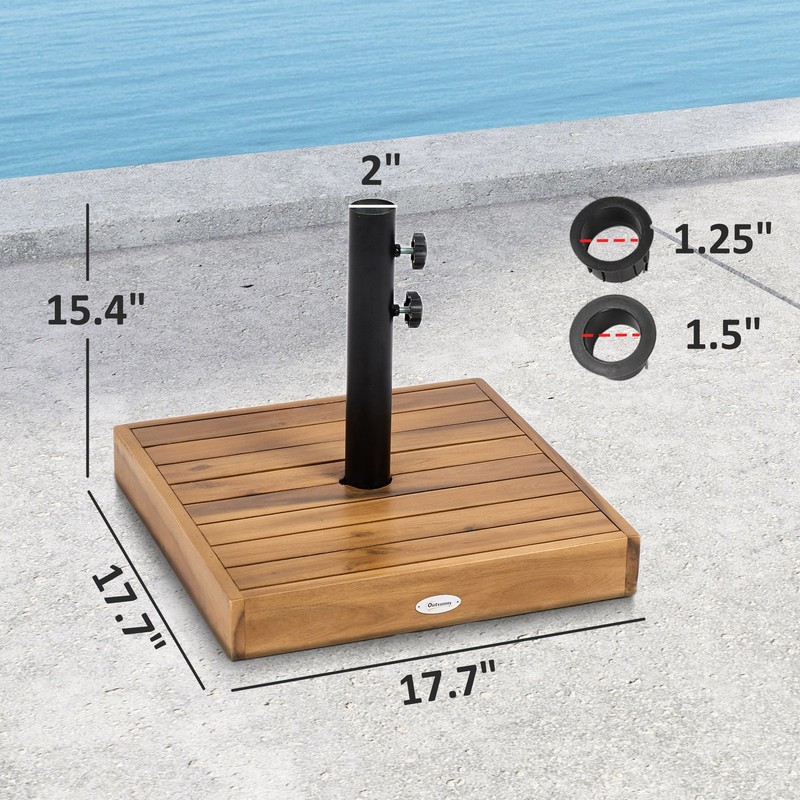 Square Concrete Umbrella Base: 42lb, Acacia Exterior, 17.7" x 17.7", for Outdoor gallery