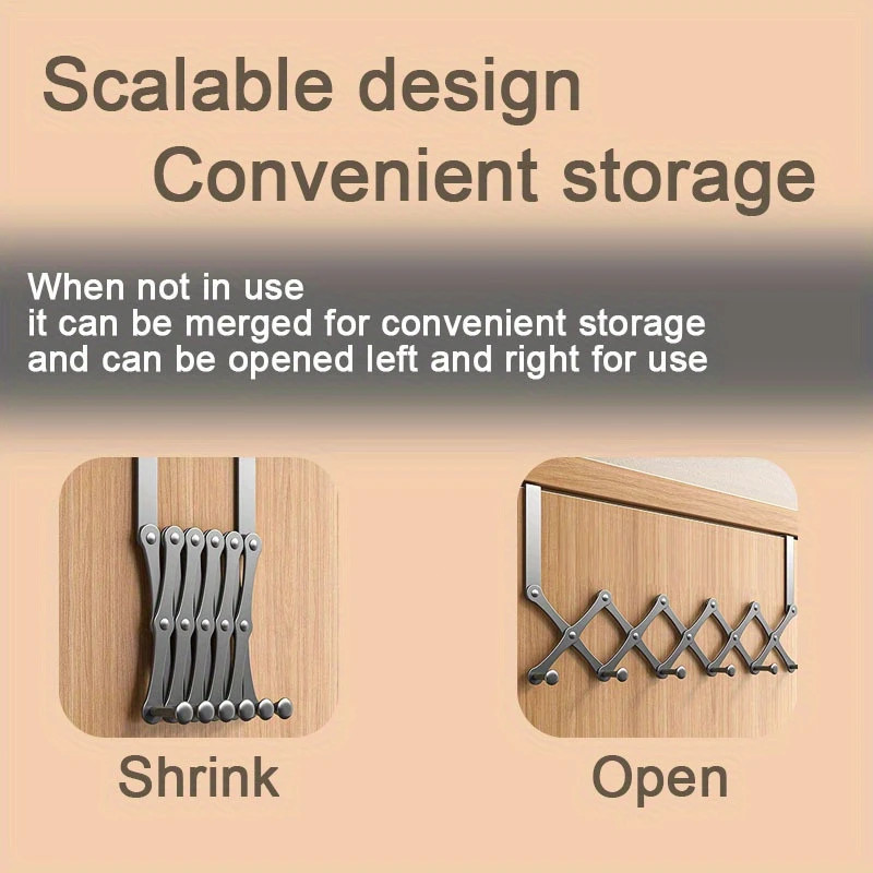 Retractable Over The Door Hook Rack - 6-Hook Expandable Hanger-Space-Saving gallery