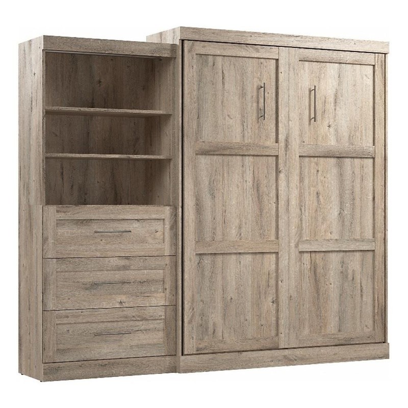 Pemberly Row Queen Murphy Bed & Shelving Unit withDrawers (101W) in Rustic Brown gallery