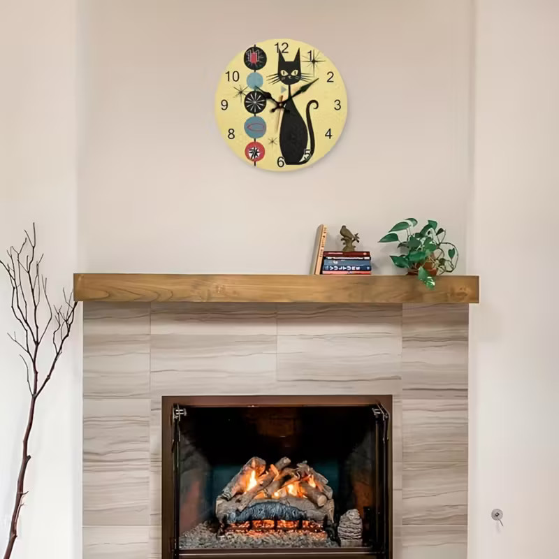 NEW CAT Clock with Modern Medieval Black Cat Design, 12 INCH gallery