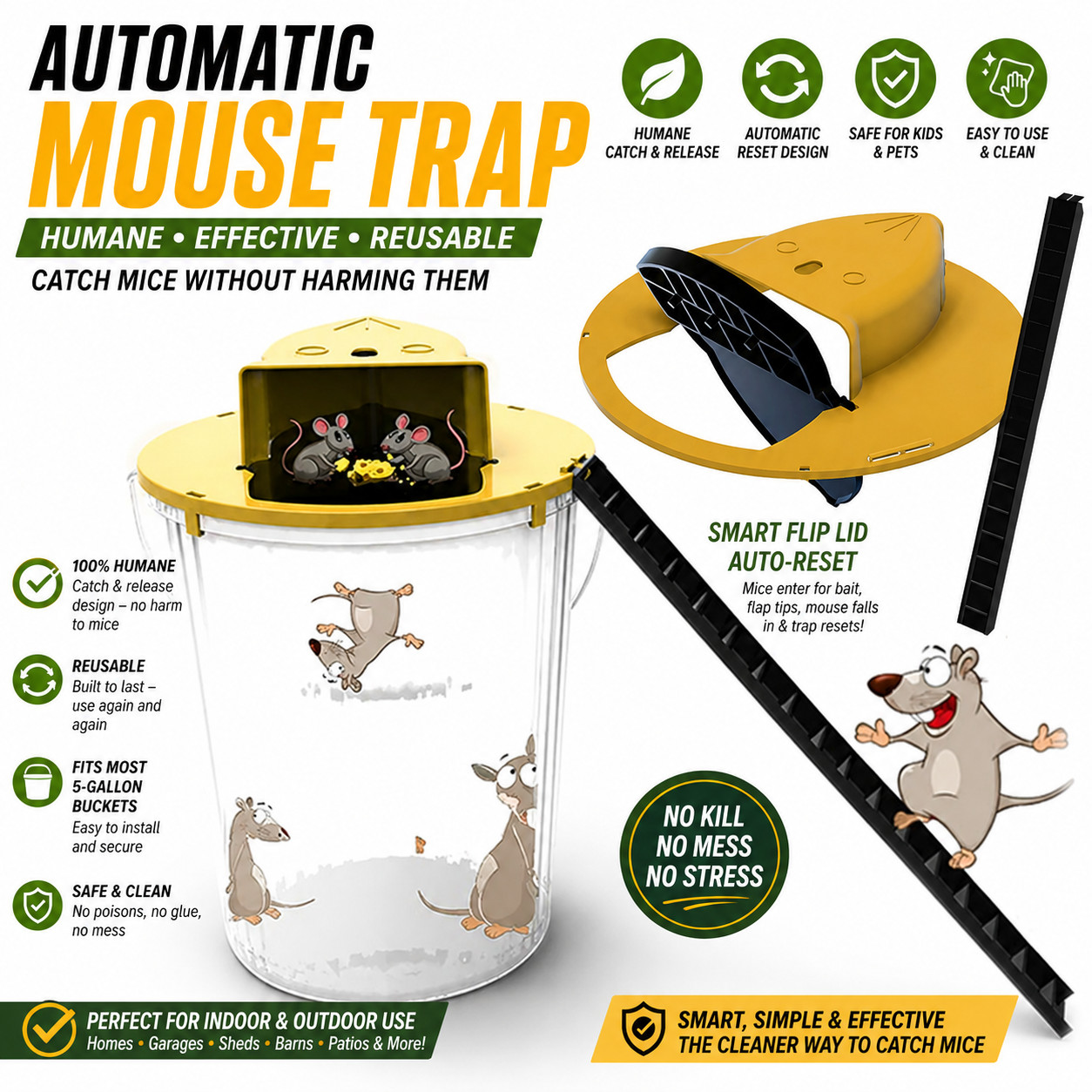 Mouse Rat Trap Flip & Slide Mouse Trap Bucket Catcher Mousetrap Slide Bucket Lid gallery