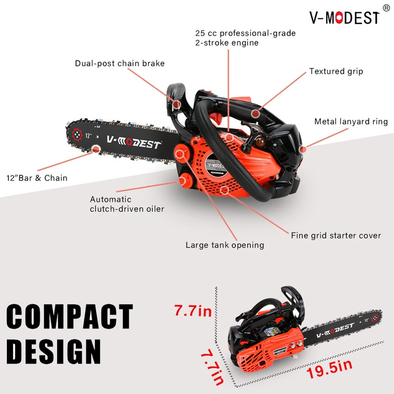 Clone 2511 12" Compact Gas Top Handle Chainsaw 25CC 2-Stroke Engine Climbing Saw gallery