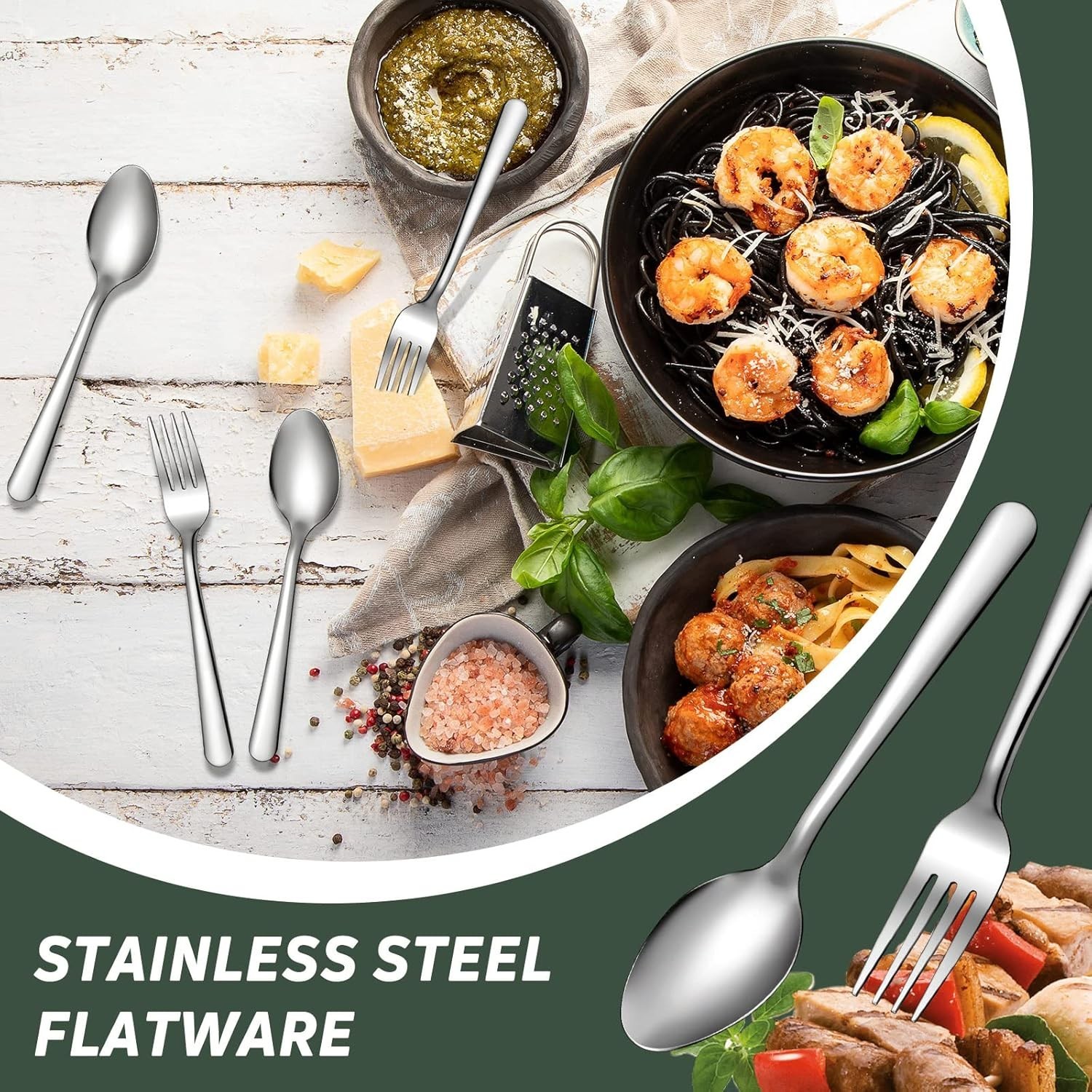100Pcs Forks and Spoons Silverware Set Bulk Stainless Steel Flatware Cutlery Set gallery