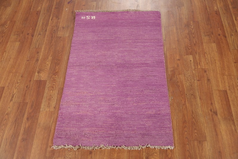 Premium Quality Gabbeh Solid Design Wool Foyer Rug- Timeless Style" Purple 2x3 gallery