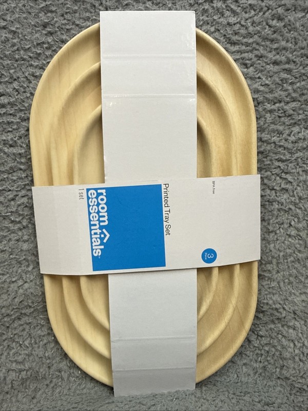 2x Room Essentials 3pk Melamine Trays with Wood Decal Natural Wood gallery