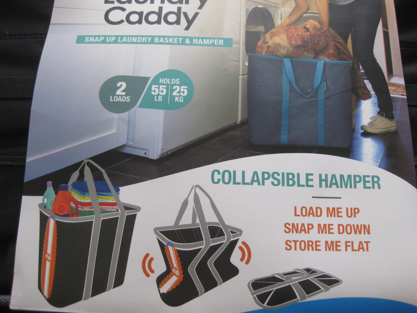 2X CLEVERMADE Laundry Caddy Collapsible Hamper BLACK XL Snapbasket HOLDS 55LB. gallery