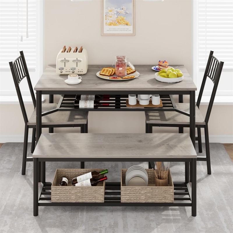 ✅Dining Table Set for 4 Kitchen Table and 2 Chairs with Storage Bench Dining Set gallery