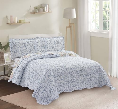 Patchwork, 3-Piece Quilt Set with 2 Shams, Reversible Quilt Set King Blue Rose gallery