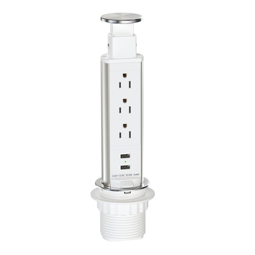 Pull-Up Power Socket – 3 AC Outlets, 2 USB Ports for Kitchen, Office, Desk