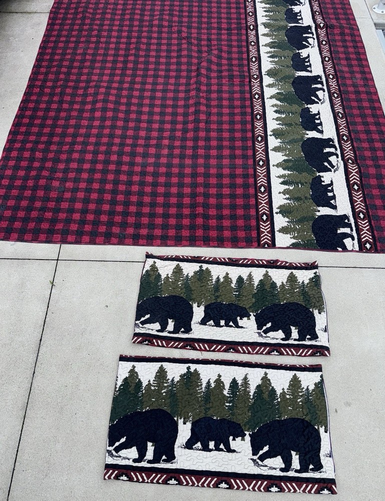 Black Forest Decor Plaid Bear Bed Set King Quilt And Shams Cabin Rustic
