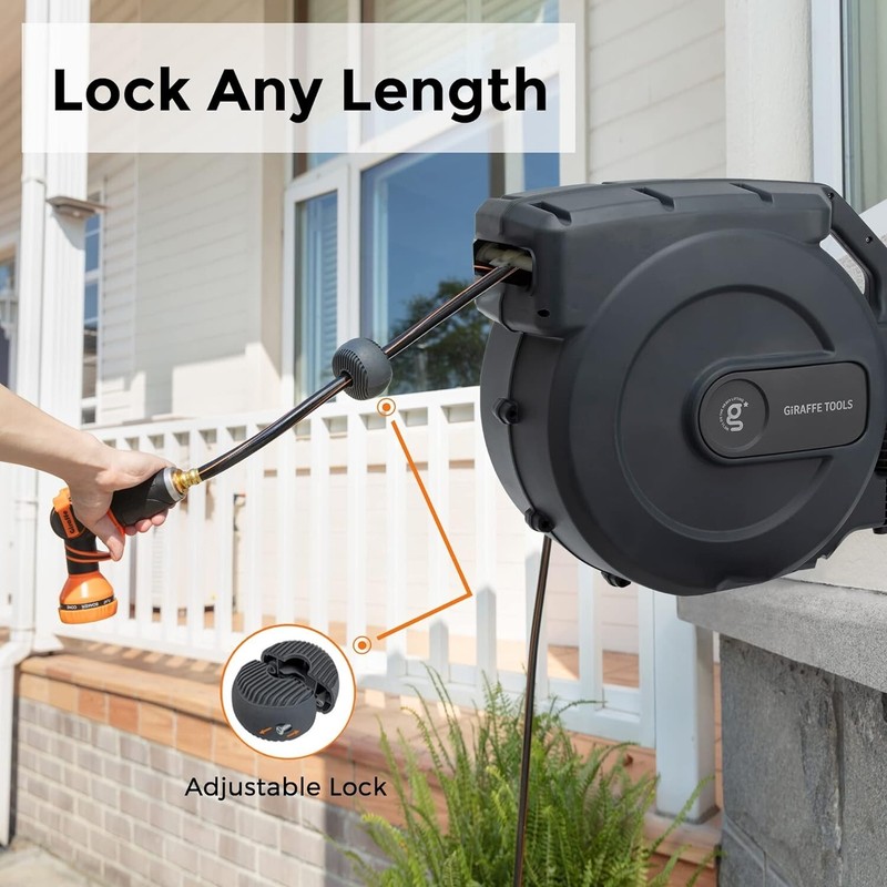 Giraffe Tools Retractable Garden Hose Reel Wall Mount 5/8-IN 115-FT with Nozzle gallery