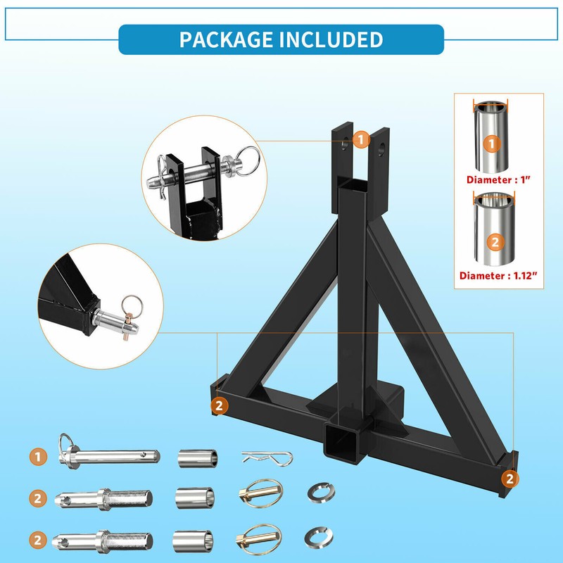 3 Point 2" Receiver Trailer Hitch Category One Tractor Tow Hitch Drawbar Adapter gallery