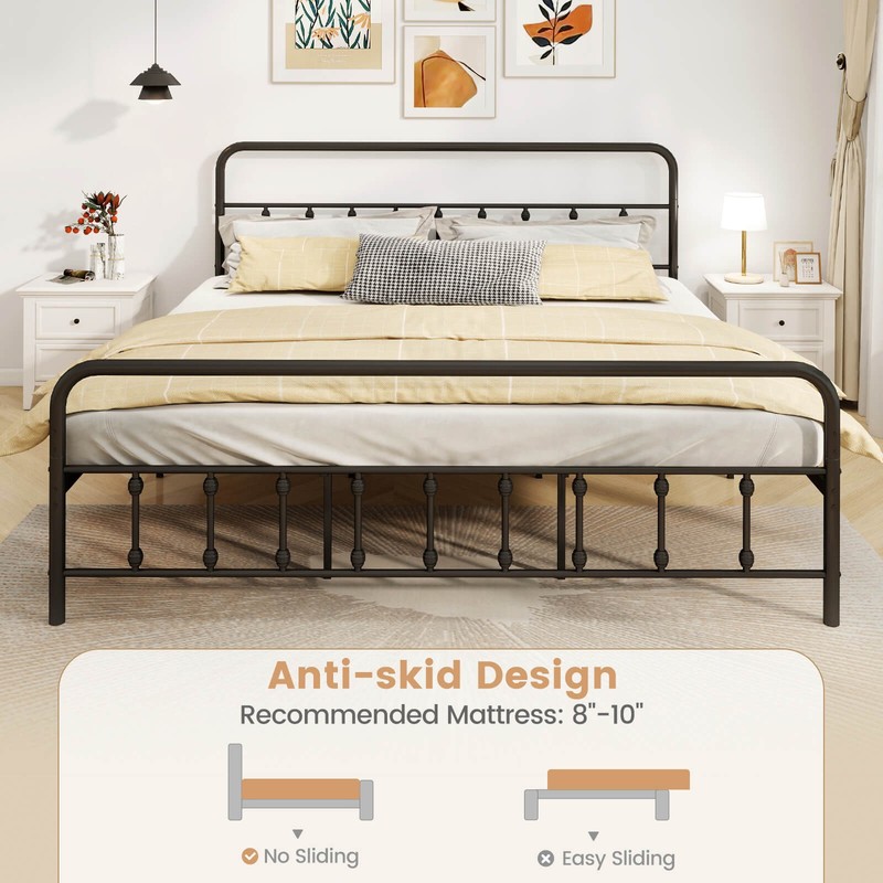 King Size Bed Frame with Headboard Under Bed Storage No Box Spring Needed Black gallery