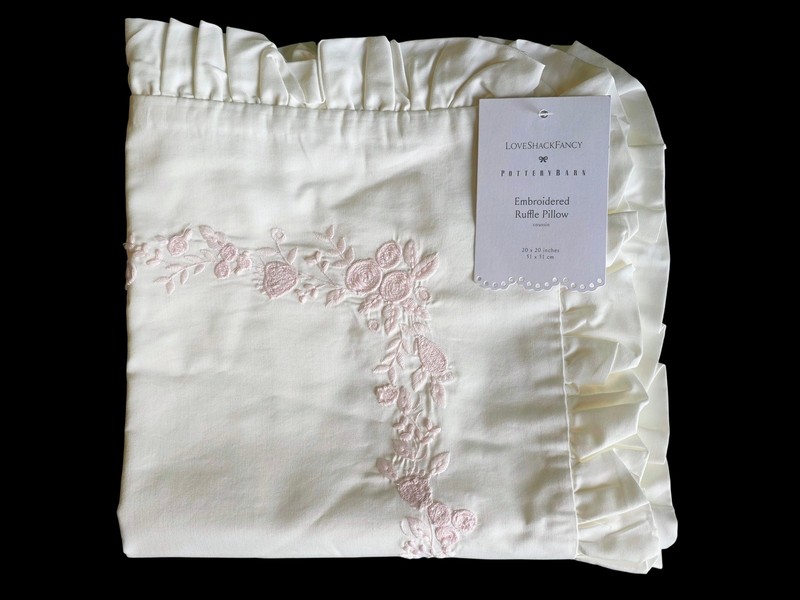 Pottery Barn LoveShackFancy Embroidered Ruffle Pillow Cover ~ 20" x 20" ~ NEW gallery