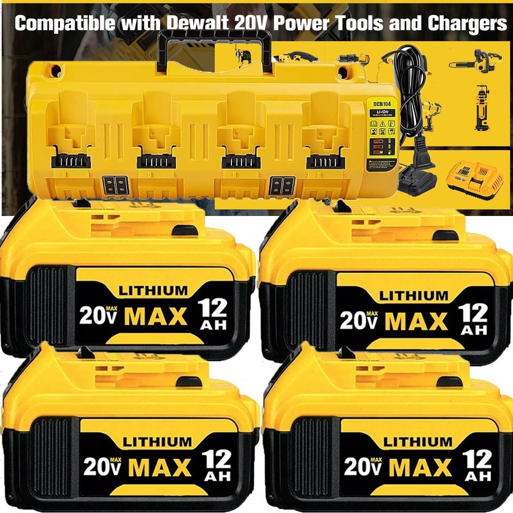 DCB104 XR 4-Port Multi Charger For DEWALT 20V and 4x12.0Ah DCB205 Battery NEW gallery