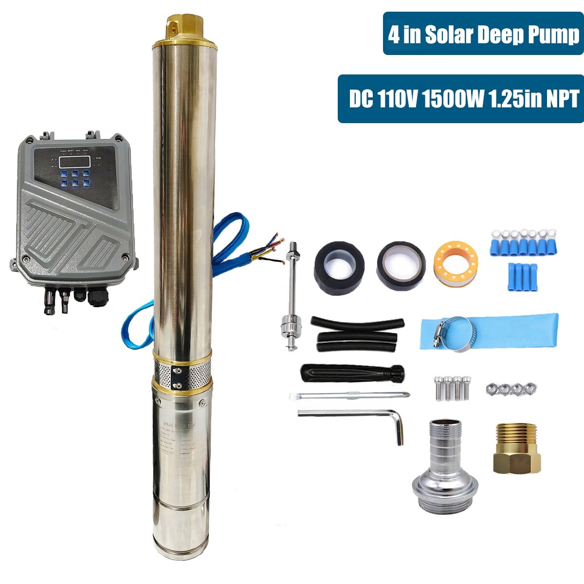 2HP 4" Solar Pump Submersible Pump Bore Deep Well Pump+MPPT Controller DC 110V gallery