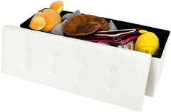 Faux Leather Folding Storage Ottoman Bench 43 inch – White
