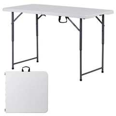 Folding Table 4′ Portable Table Foldable Legs & Adjustable Height Utility Table