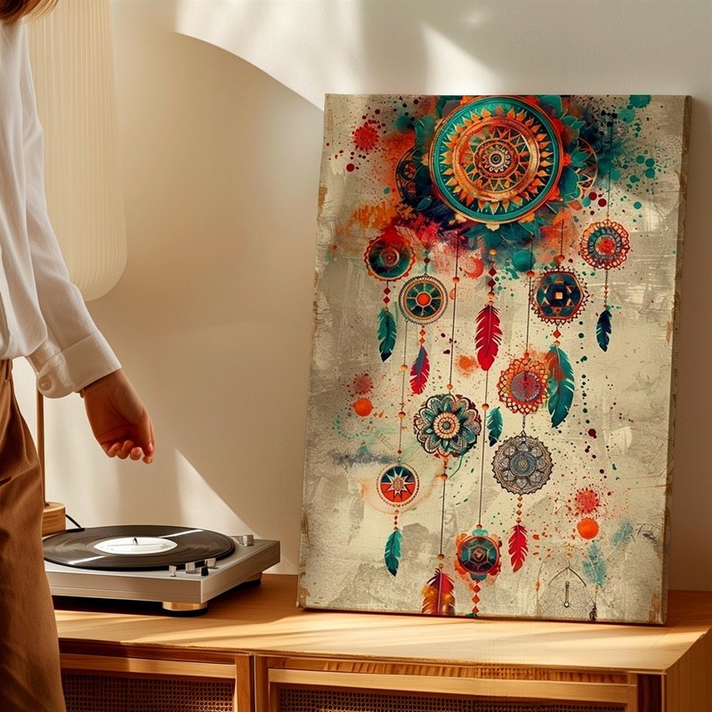 Wall Art Boho Dreamcatcher Feathers Mandala Abstract Colorful Canvas Print Decor gallery