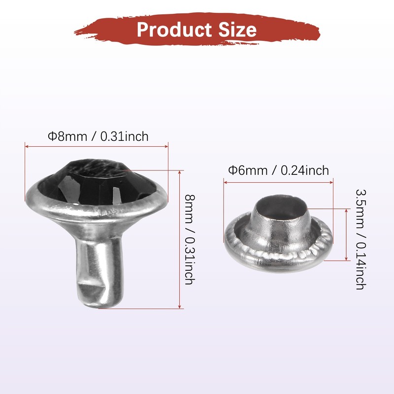 Clear Rhinestone Rivets [100pcs] - Crystal Rivets - [Black - 0.31 IN] gallery