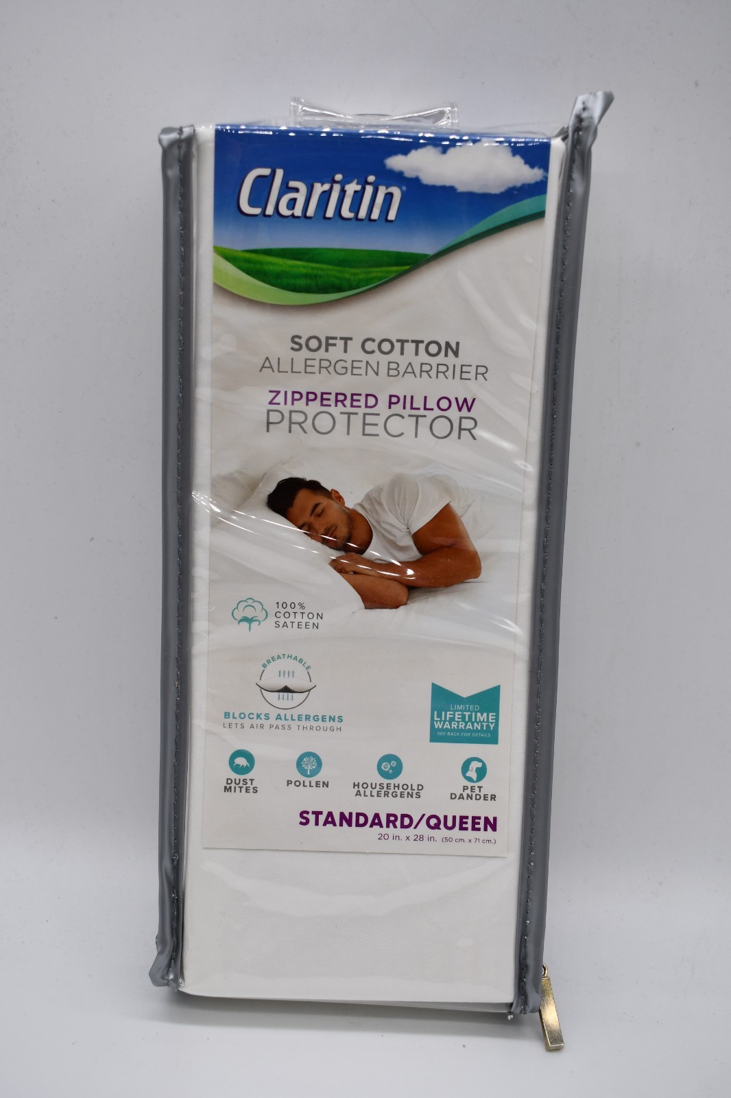 NEW Claritin Zippered Pillow Protector Cotton 20x28" S/Q Allergen Barrier gallery