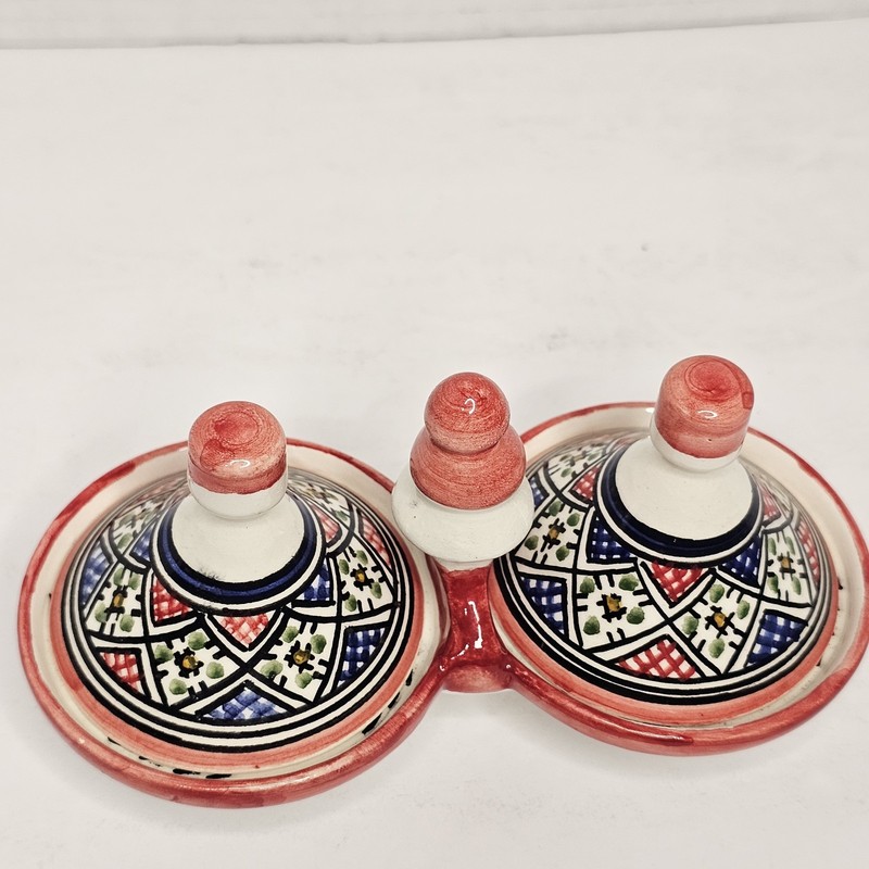 Hand Painted Moroccan Double Mini Tagine Serving Dish Spice Condiment Ceramic gallery
