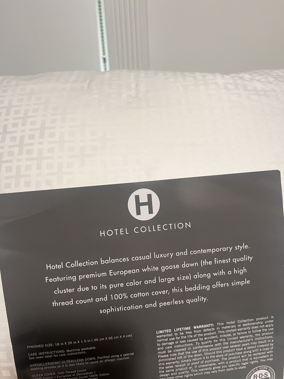 NEW Hotel Collection Goose Down Standard/Queen pillow- Medium Support -$350!!! gallery