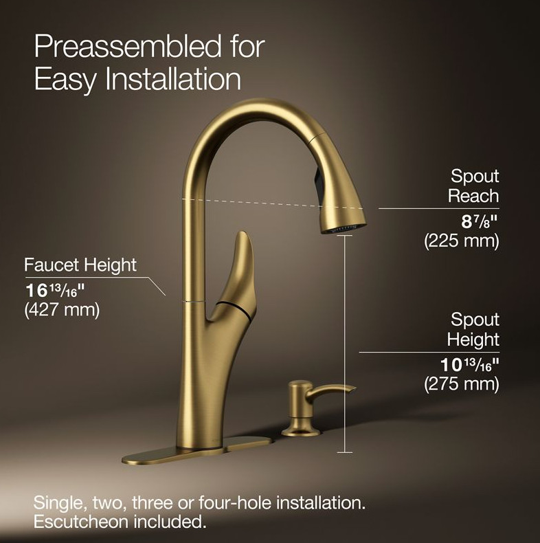 Kohler Brushed Gold Transitional Pull Down Kitchen Faucet 1PREC26448-SD-2MB-AA gallery