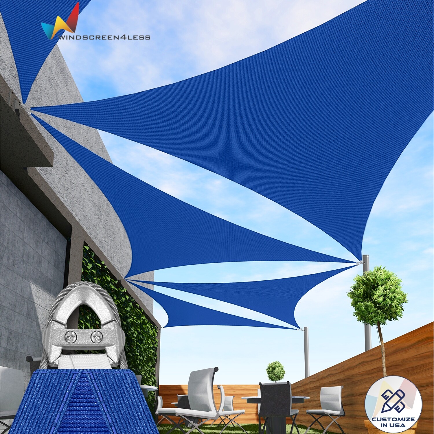 7/8/9ft Blue Triangle Sun Shade Sail Outdoor Steel Cable 95% UV Blockage 260GSM gallery