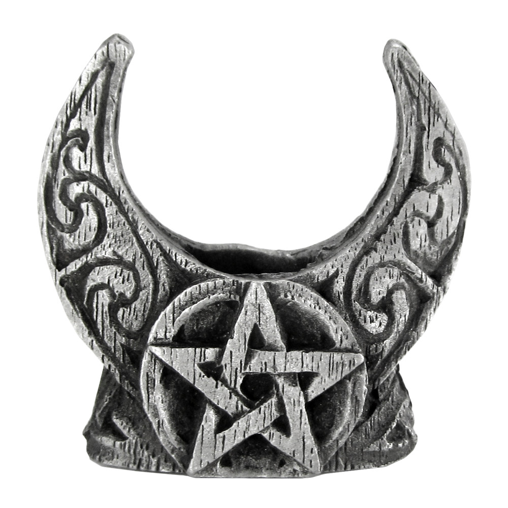 Pewter Mini Crescent Moon Pentacle Chime Candle Holder Dryad Design Wiccan Pagan gallery