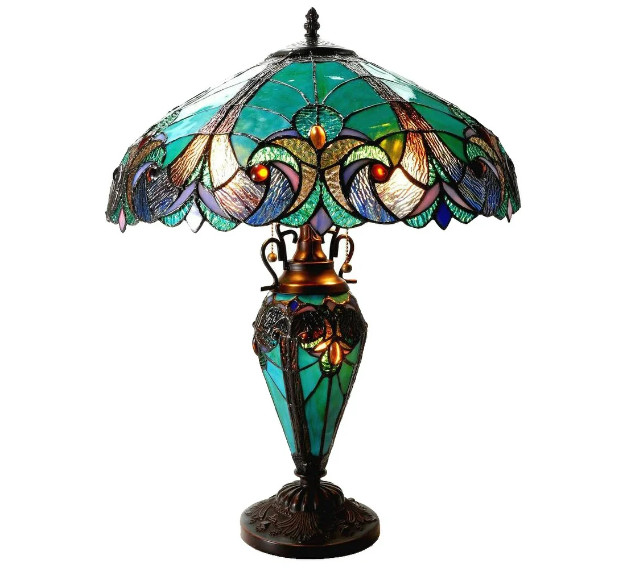 Lamp Tiffany Victorian Style Table Stained Glass Vintage Shade Light Desk Green gallery