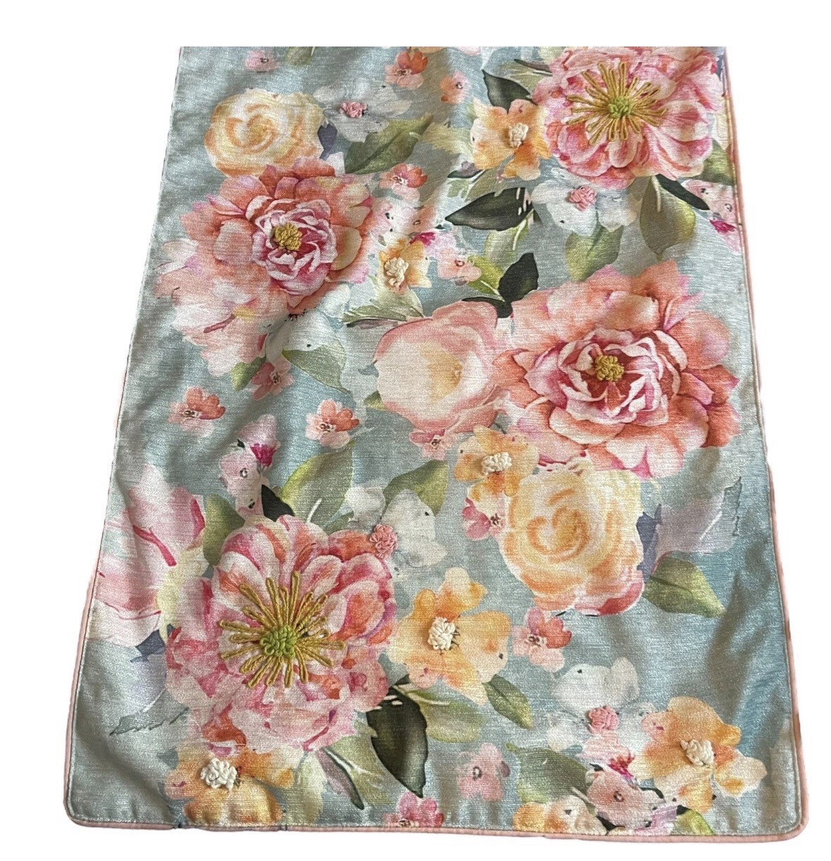 Nicole Miller Spring Floral Table Runner Spring Summer Roses Camellia 16x72 gallery