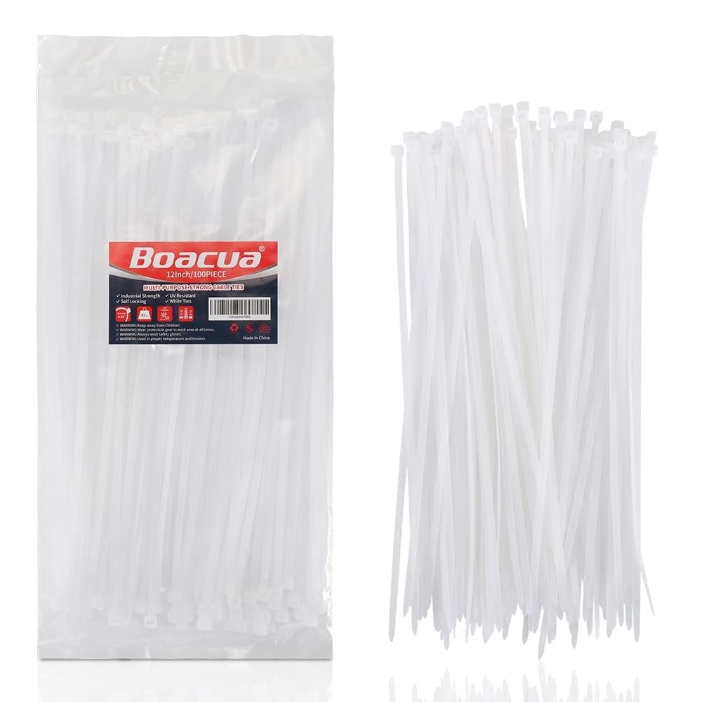 12 Inch Zip Cable Ties (100 Pieces), Self-Locking 12" White gallery