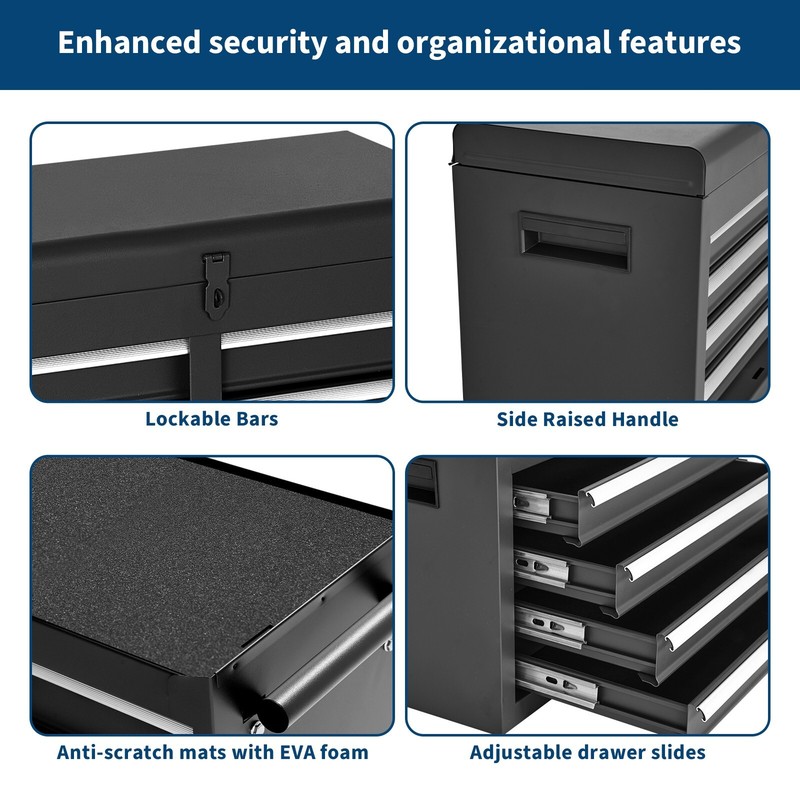 5-Drawer Rolling Tool Chest, Lockable Wheels, Detachable Top Box, Durable Metal gallery
