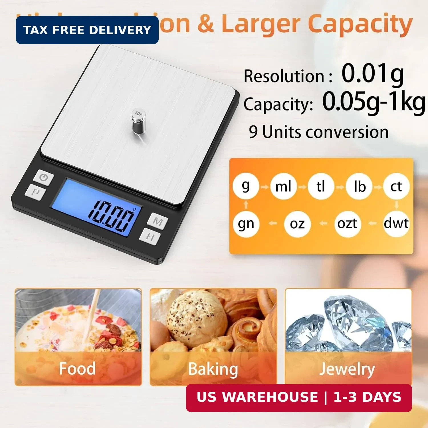 BOMATA 0.01g Small Digital Gram Scale, USB Rechargeable, Upgraded 1kg Jewelry Sc gallery