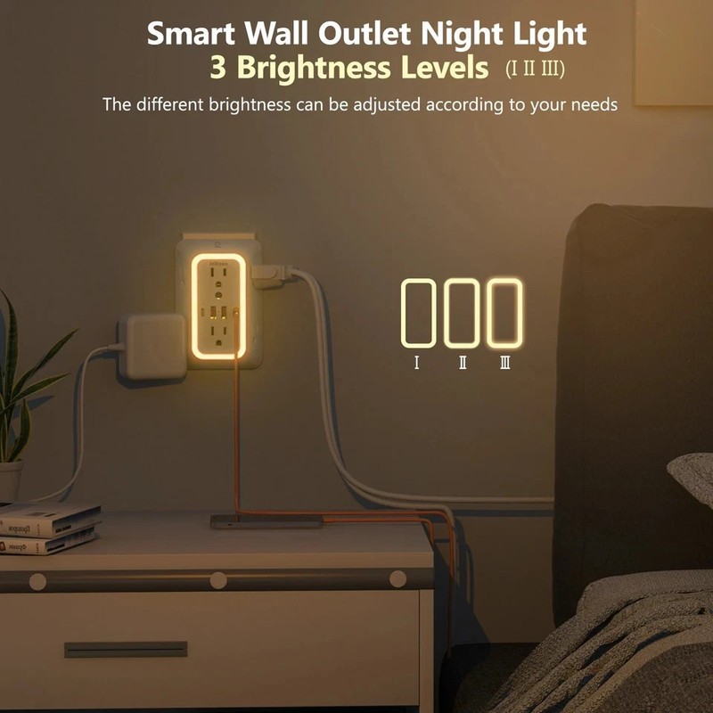 Wall Adapter 6 Outlet Extender Surge Protector Multi Plug USB Charger Port gallery