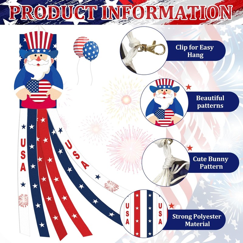40 Inches Uncle Sam Windsock Decoration, Patriotic USA Themed Multi Color gallery