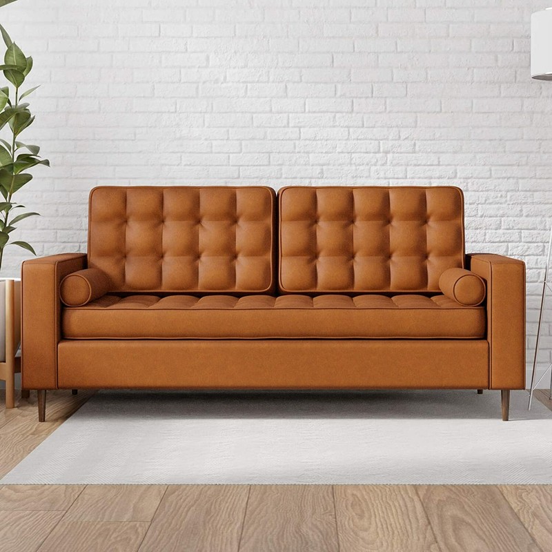 Upholstered Sofa with Square Arms and Tufting-Bolster Throw Pillows Included gallery