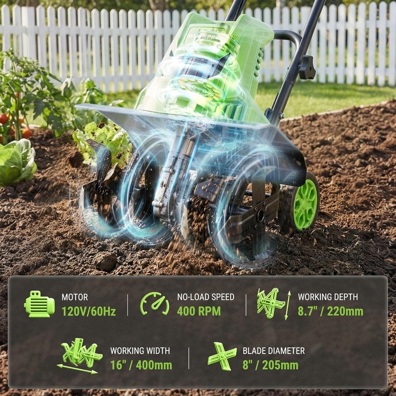 WORKPRO 12.5Amp Electric Corded Tiller Electric Tiller Cultivator 16" W x 8.7" D gallery