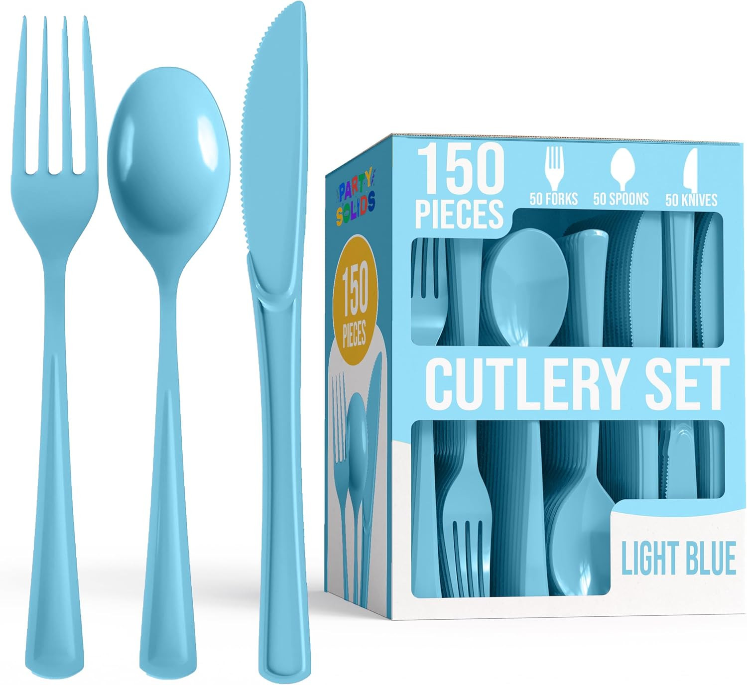 Party Solids Light Blue Plastic Silverware Heavy Duty 150 Pieces Light Blue Disp gallery