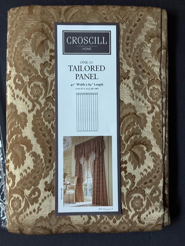 1 NEW Croscill Home *GOLD Lavish TAILORED Curtain PANEL 40” W X 84" L Damask
