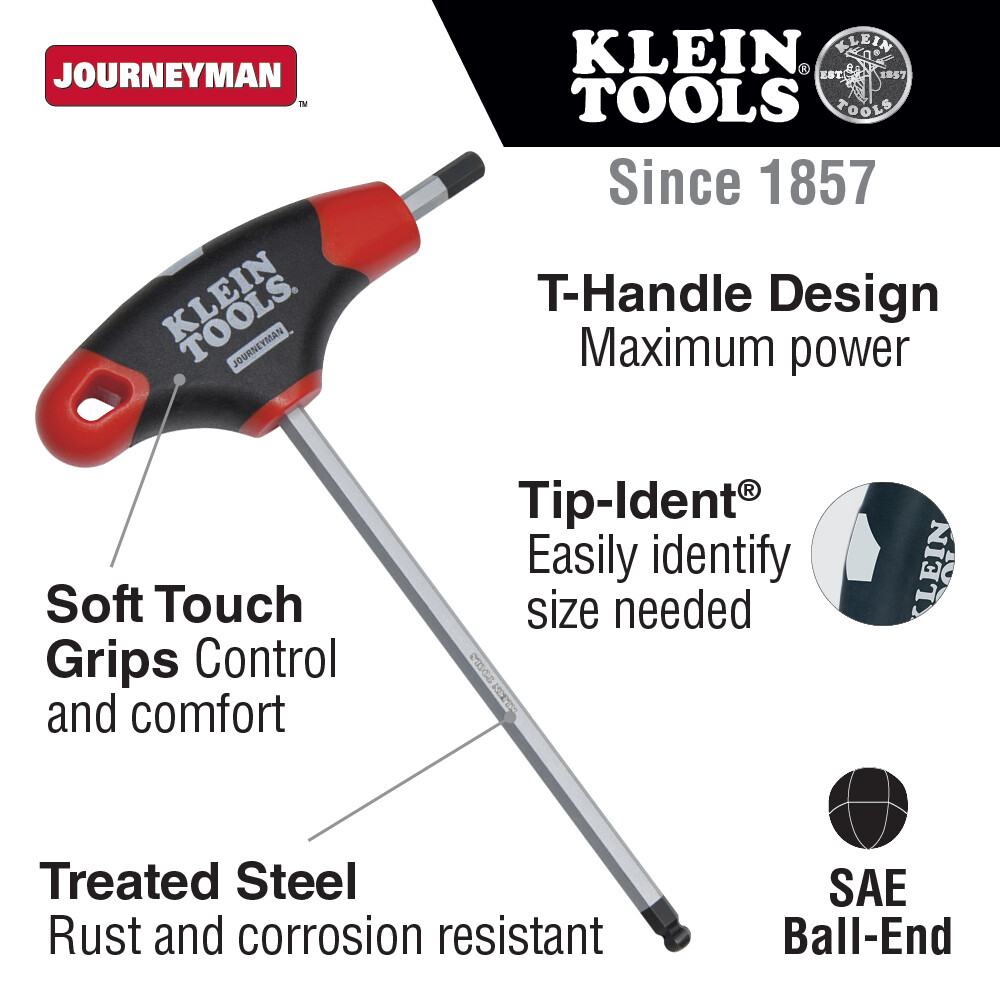 Klein Tools JTH6E08BE 1/8-Inch Ball Hex Key, Journeyman T-Handle, 6-Inch gallery