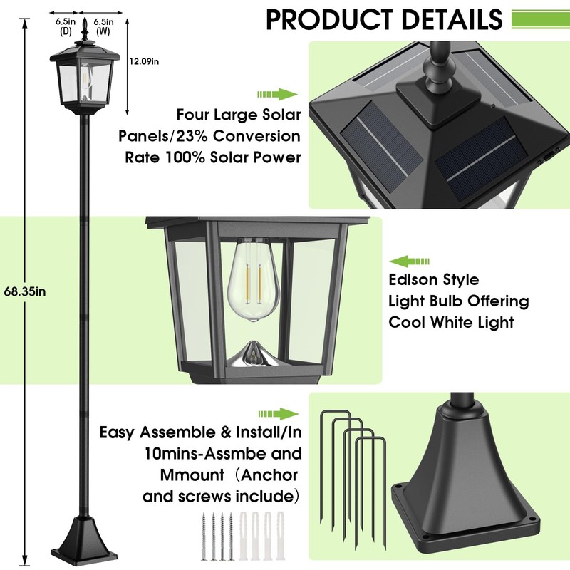 Solar Lamp Post Light Outdoor, Cool White, IP45 Waterproof Solar Post Lights ... gallery