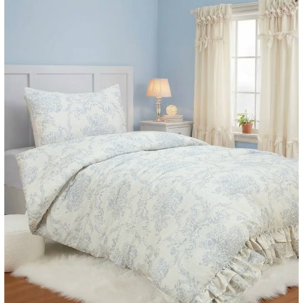 Twin Ruffle Comforter Set Blue Floral gallery