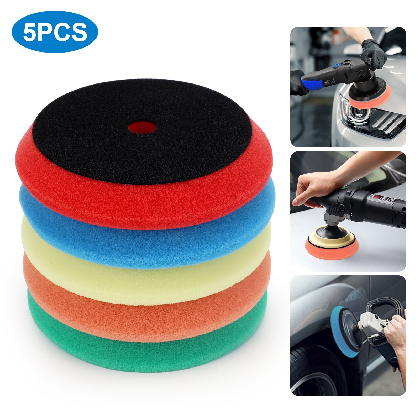 5Pcs 7" Car Buffing Sponge Pads Cutting Polishing Pad Kit for DA Buffer Polisher gallery