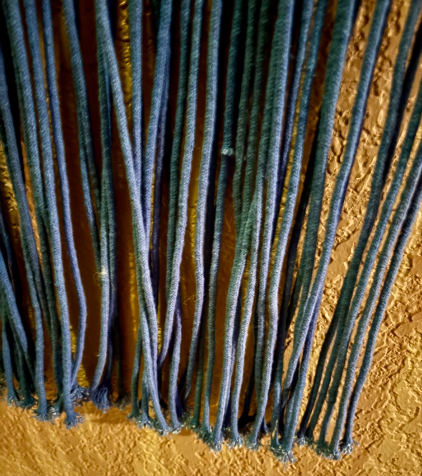 Beautiful Vintage Retro MACRAME WALL HANGING Blue and Beige BOHO HIPPIE!! gallery